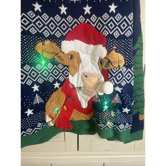 HOLIDAY TIME Ugly Christmas Cow Sweater Size XXL (50-52) With Working Lights - Picture 3 of 9